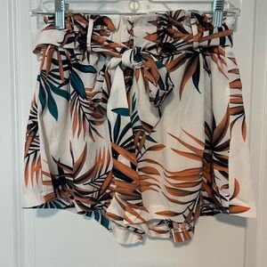 SHEIN High Waist Tropical Print Shorts - Brown and Green